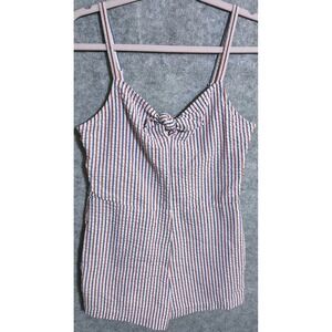 Vineyard Vines Seersucker Romper Women's Sz 4 Red White Blue Striped Tie Front